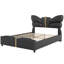 Structure de lit pleine grandeur en similicuir rembourré avec tête de lit en forme de papillon, décor en métal doré et sans sommier, noir-763545149-763545090