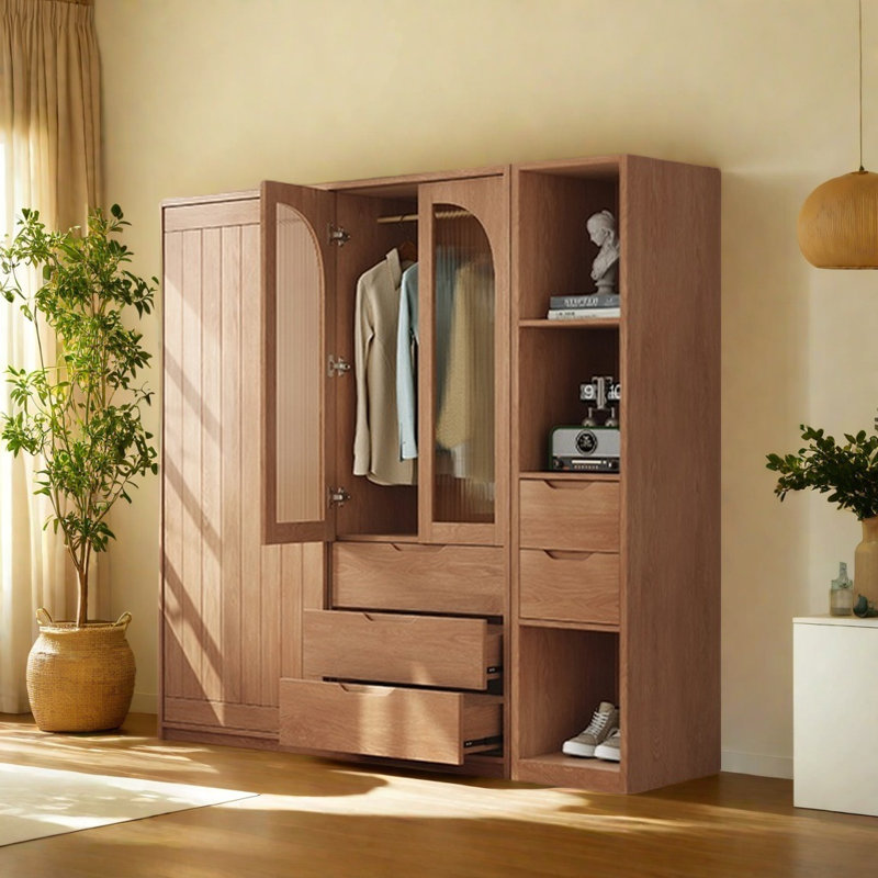 Retro Simple Push Pull Wardrobe, 78.74" H x 70.87" W x 23.62" D