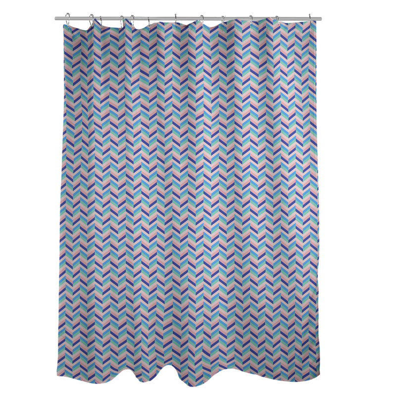 Rideau simple à chevrons, Rose et bleu marine