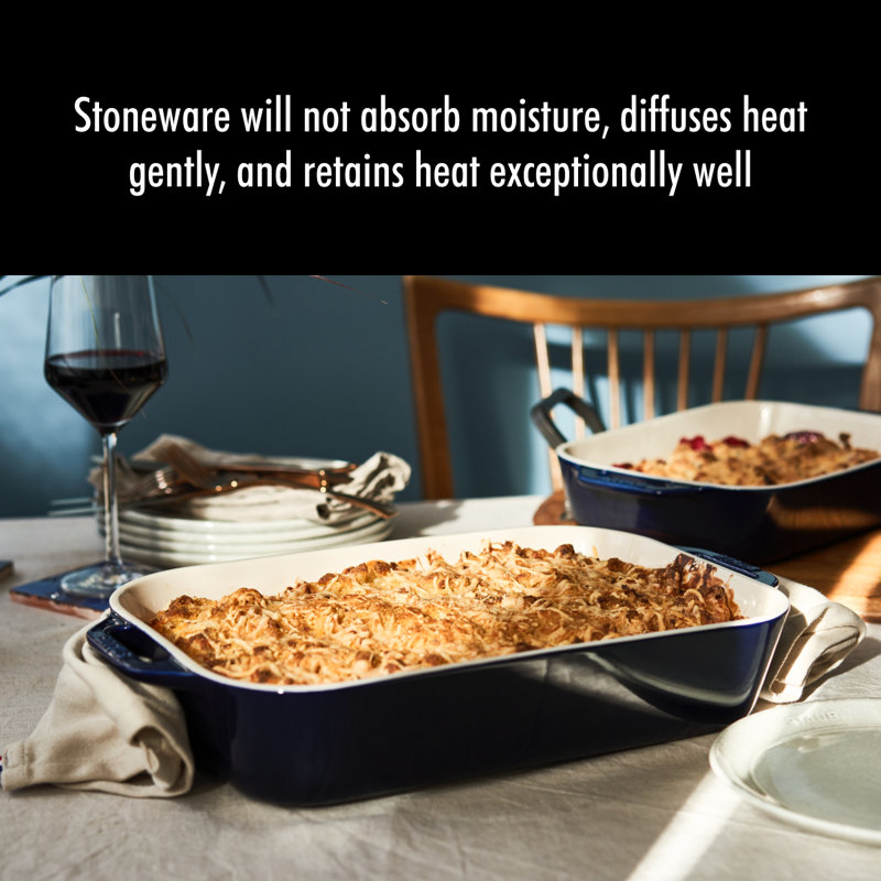 Ceramique Rectangular Baking Dish Set 2 Piece, Dark Blue