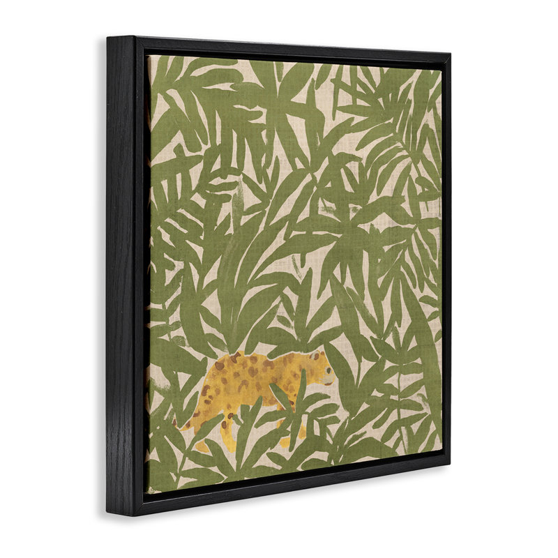 Art mural sur toile «Prowling Cheetah in Plants» par June Erica Vess, Cadre flottant orme Montalcino, H 18 po x l 18 po