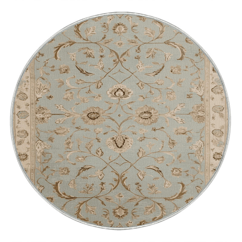 Tapis beige Tabriz lavable à la machine, Rond 4 pi