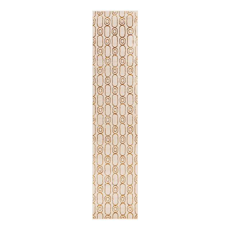Latitude Run® Column Nikica Rug White and Gold, Runner 2'7" x 12'