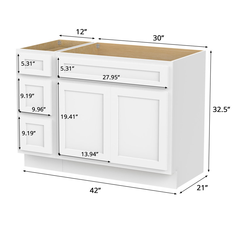 Base de meuble-lavabo simple 42 po seulement, Blanc