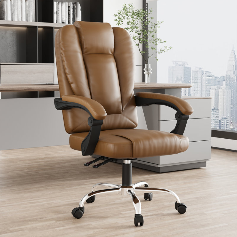 Ergonomic Mid-Back Swivel Office Chair, Executive Chair with Adjustable Lumbar Support, Soft Padded Armrests, Faux Leather