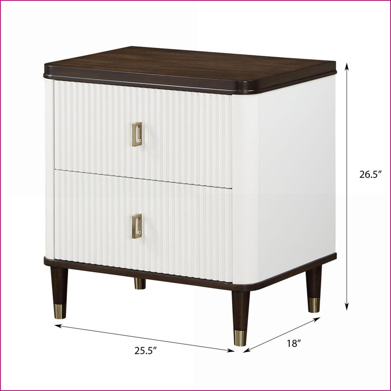 Table de chevet 2 tiroirs blanche et brune avec port USB