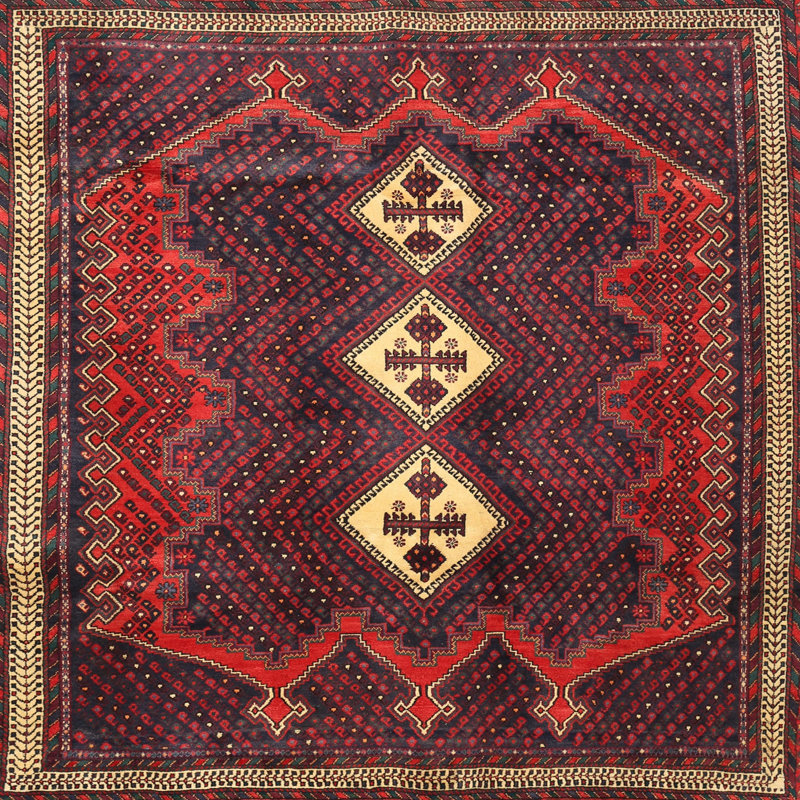 Tapis à motif oriental rouge / brun, Carré 8 pi