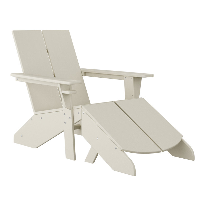 Modern Poly Adirondack Chair With Ottoman, Beige