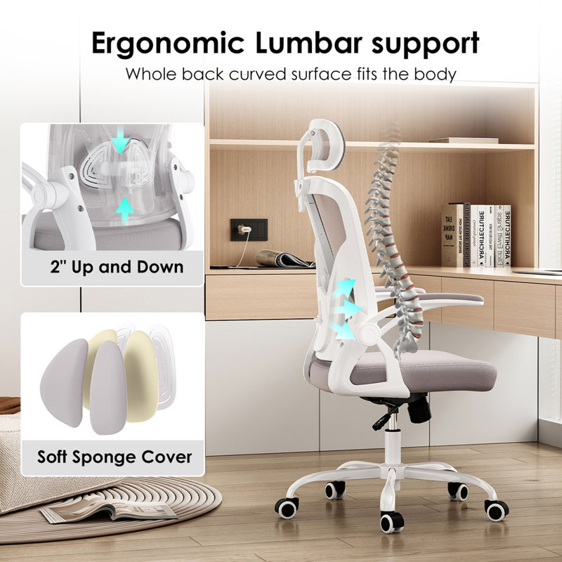 Chaise de bureau ergonomique, chaise de bureau à domicile avec appui-tête, chaise d'ordinateur à haut dossier avec accoudoirs et lombaire réglable