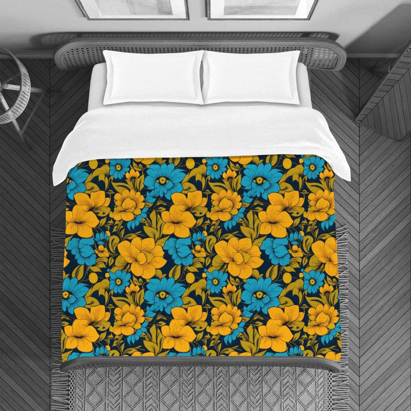 Machine Printed Duvet Cover, Queen Duvet Cover, Blue/Yellow