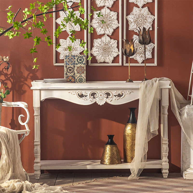 White Solid wood Rectangular Console Table