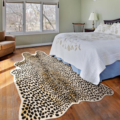 Tapis à imprimé guépard, tapis en fausse fourrure léopard de 6 pi x 8 pi, tapis à poils longs doux pour le salon, la chambre à coucher et le bureau