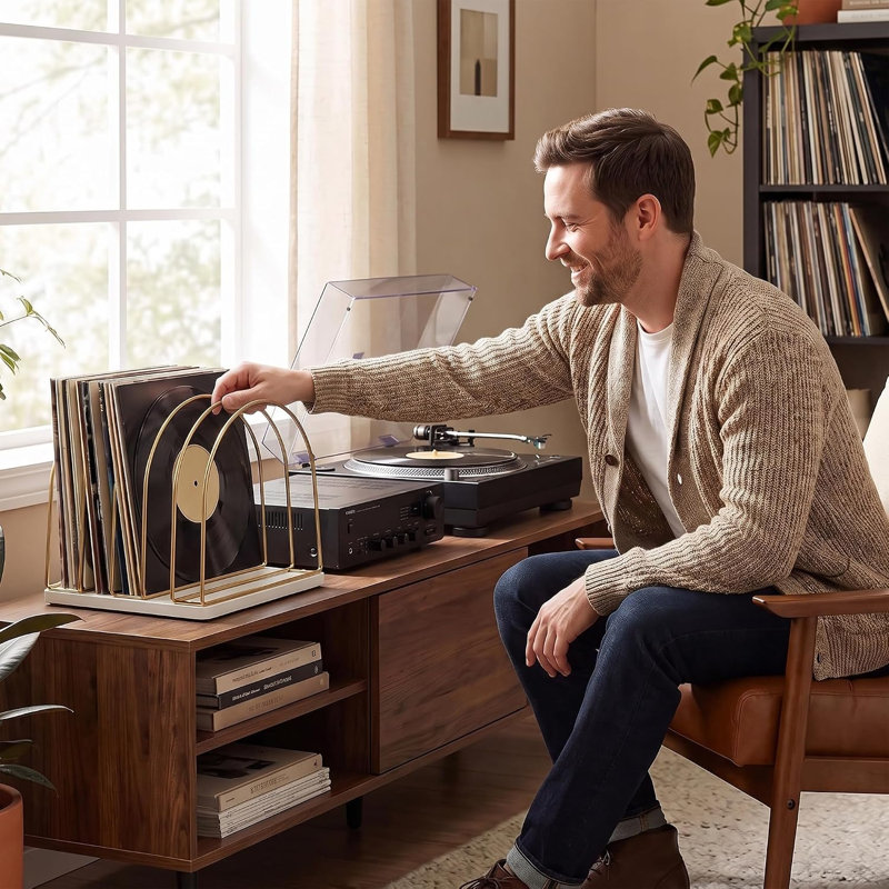 Support de rangement pour disques en bois et vinyle, Gold