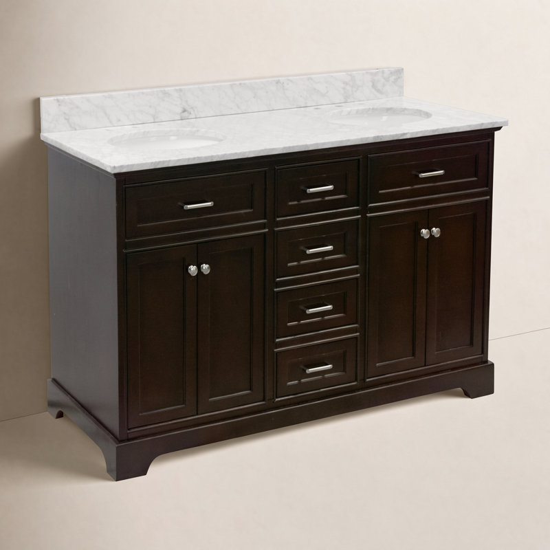 Ensemble de meuble-lavabo double 60 po Ronnie, Chocolat, Marbre de Carrare