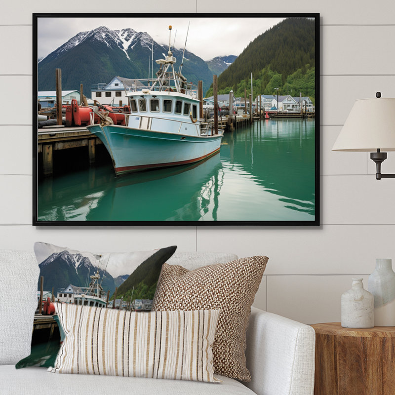 Alaska, ville de pêche de Seward, H 34 po x l 44 po x P 1,5 po, Cadre flottant noir