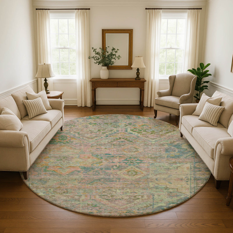 Premium Machine Washable Slesnick AMF1664 Global Rug, Round 8'