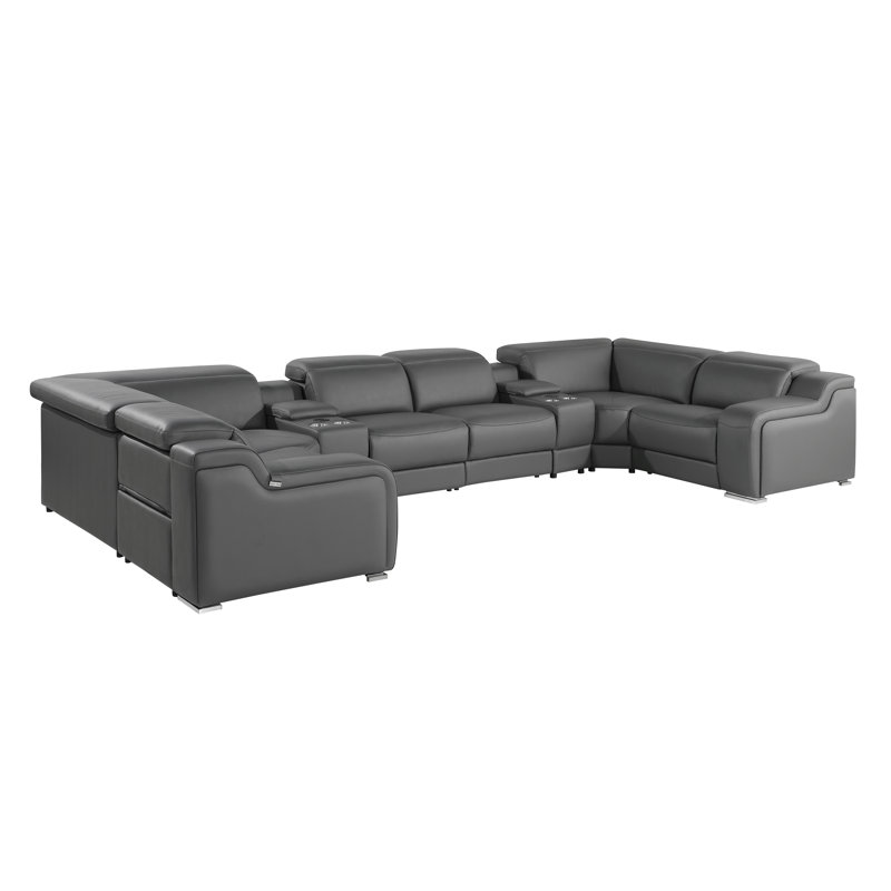 Stanwin 8 - Piece Top Grain Italian Leather Power Reclining Corner Sectional, Dark Gray Genuine Leather