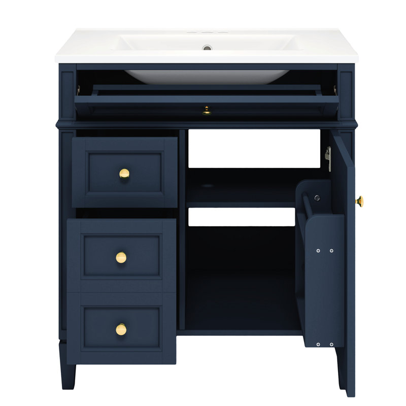 30'' Bathroom Cabinet With Sink, Modern Blue Vanity 2 Drawers And Valuable Storage Experimental, 31", Blue