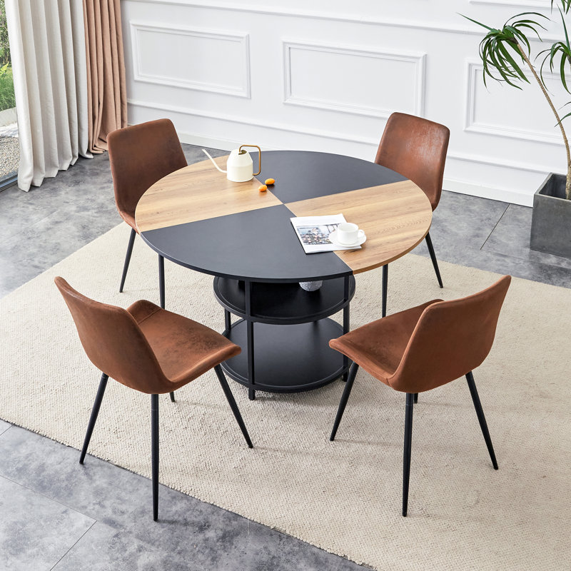 Ensemble de salle à manger Mid-Century, 7 pièces : table, 6 chaises, Brun