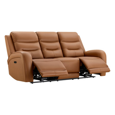  84.65'' Top Grain Genuine Leather Upholstered Power Reclining Sofa