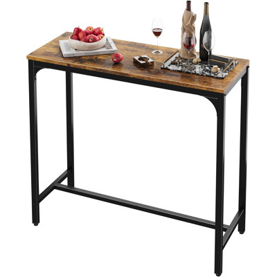 Rectangular Bar Table, 42.5 Inch High Top Pub Table with Metal Frame, Counter Height Bar Table, Narrow Kitchen Island Table for Home Bar, Living Room, Indoor Use, Small Space