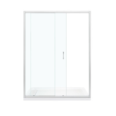 Ensemble de douche en alcôve droite en nickel satiné avec porte coulissante transparente et casserole L 60 po x l 32 po x H 72,83 po Breeze