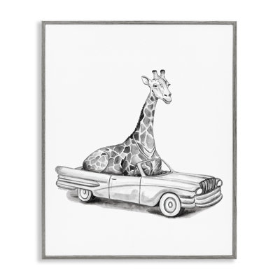 Giraffe in Vintage Vehicle Framed Giclee, design by Rachel Nieman