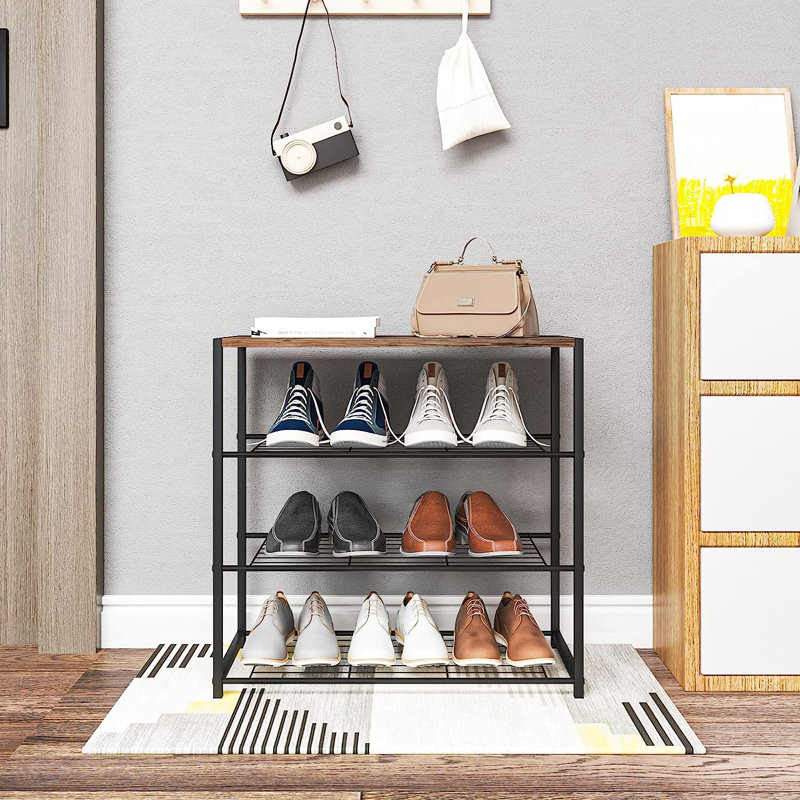 9 Pair Shoe Rack, Black/Brown