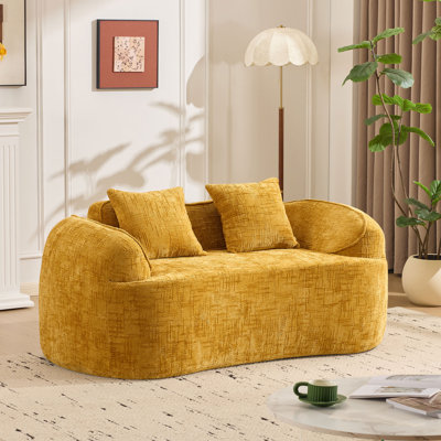 2-seater Curved Compressed Sofa - Chenille Fabric, 2 Pillows & Dual Armrests For Small Apartments