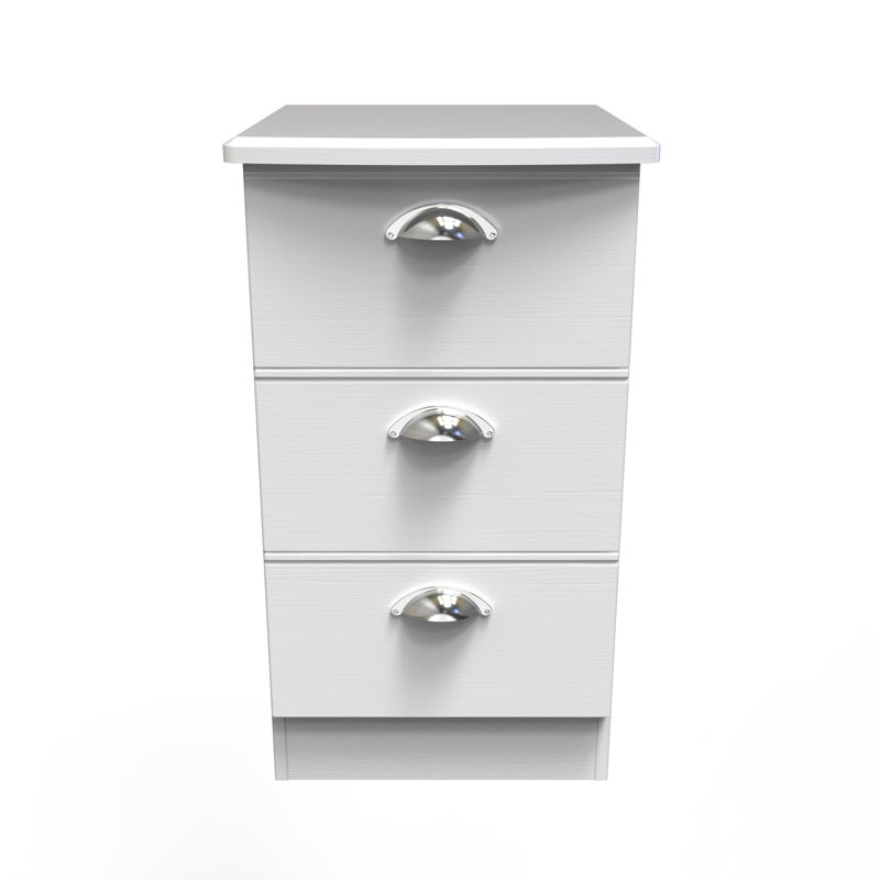 Fully Assembled Murier 3 Drawer Bedside Table, White Ash