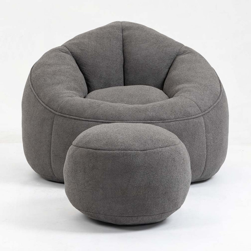 Fauteuil à billes rembourré avec repose-pieds, Gris