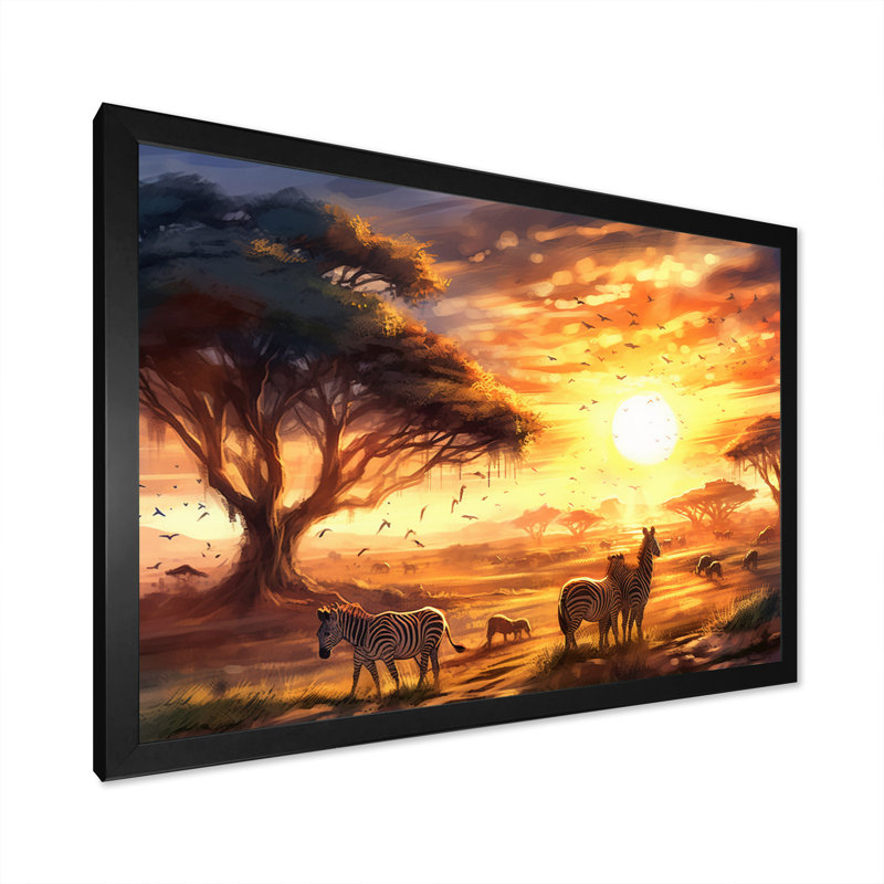 Safari zébré orange orange sur toile, H 16 po x l 32 po x P 1 po, Cadre photo noir