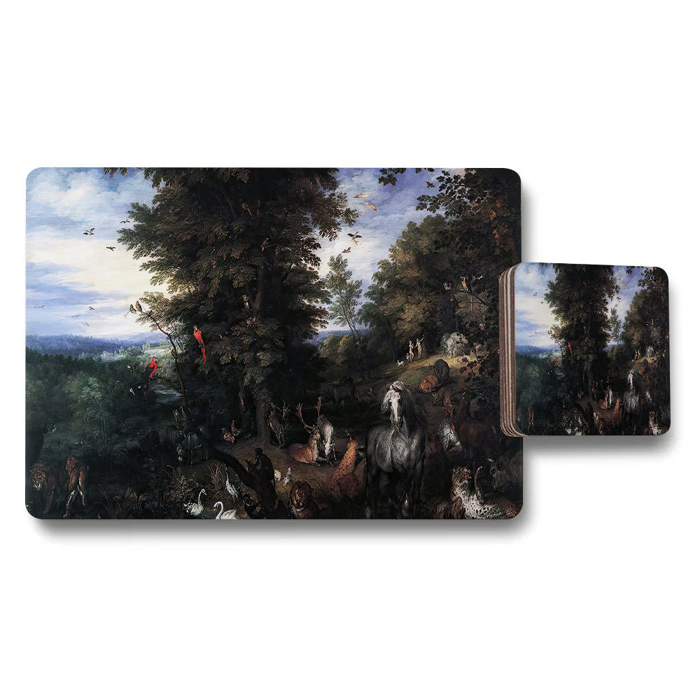 Forest Landscape Placemat And Coaster Set With Artwork