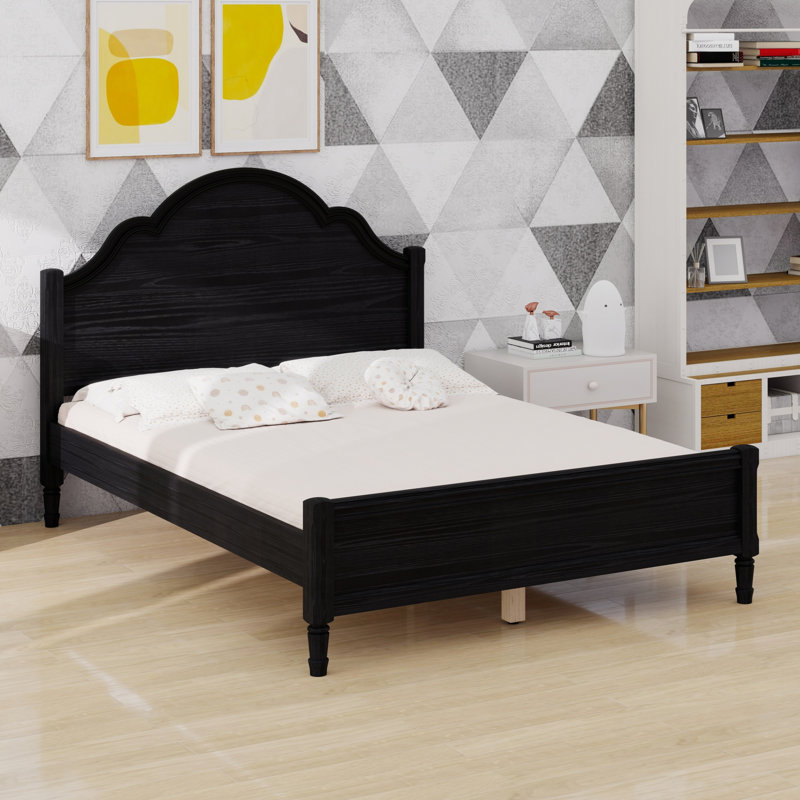 Lit plateforme avec tête et pied de lit, design moderne pour la chambre à coucher, Queen, Black