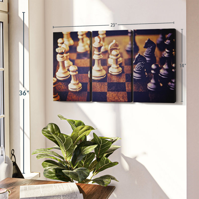 Rustic Brown and Orange 3-Piece Chess Canvas Print