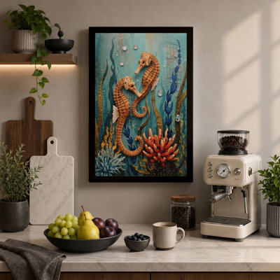 Golden Seahorses Coastal - Wrapped Canvas