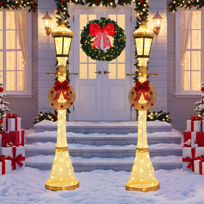 72" Lighted Outdoor Christmas Lamp Post Display, Weather-Resistant Lamppost