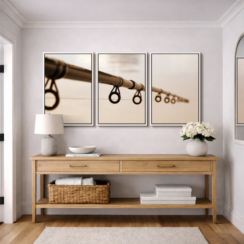 Fishing Rod Against the Water Surface - Wrapped Canvas Graphic Art Print Multi-Piece Image, 24" H x 48" W