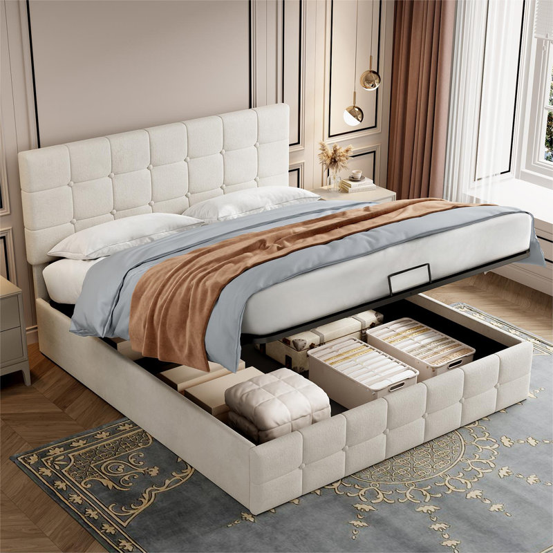 Aaris Upholstered Ottoman Storage Bed, Beige