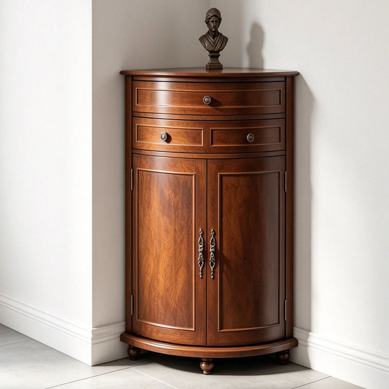 Armoire de coin en noyer massif et bois manufacturé
