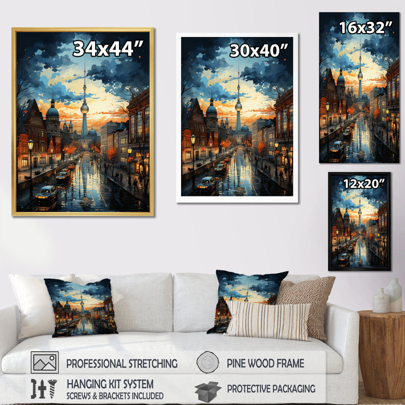 Allemagne, Allemagne, Berlin, horizon I, Allemagne, décoration murale, H 32 po x l 16 po x P 1 po, Toile tendue