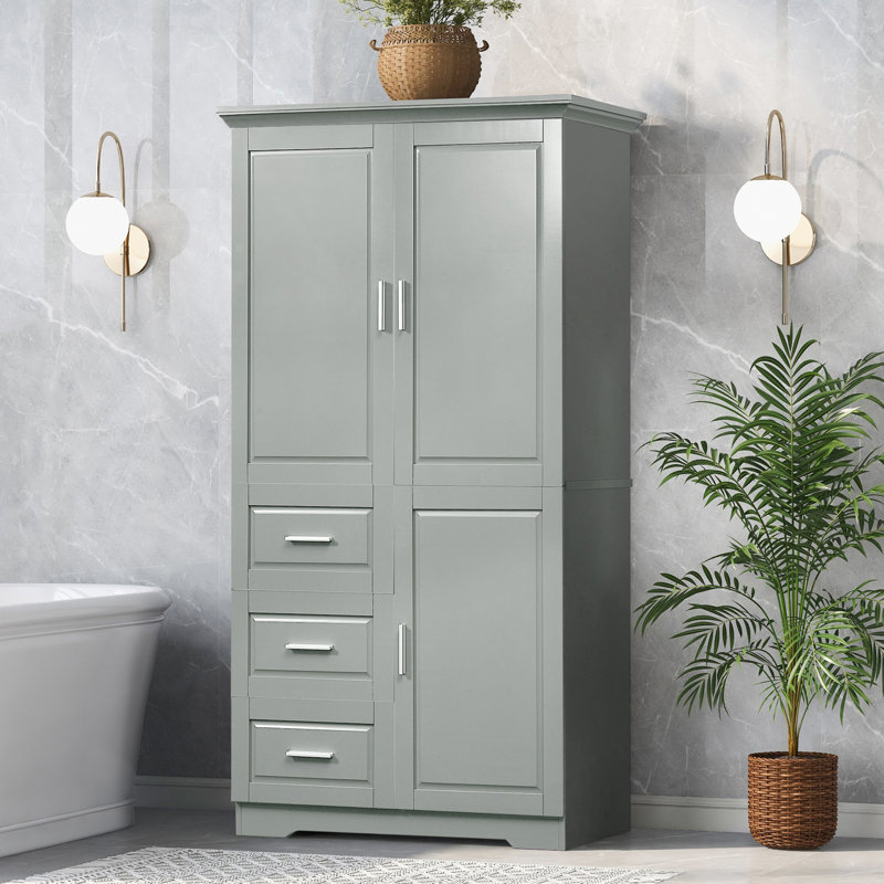 Armoire de rangement haute et large avec portes et 3 tiroirs, Gris