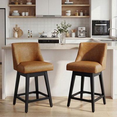 Ensemble de 2 tabourets de bar 26 pouces à hauteur de comptoir, tabourets de bar rembourrés avec pieds et dossiers en bois, tabourets de comptoir pour comptoir de cuisine