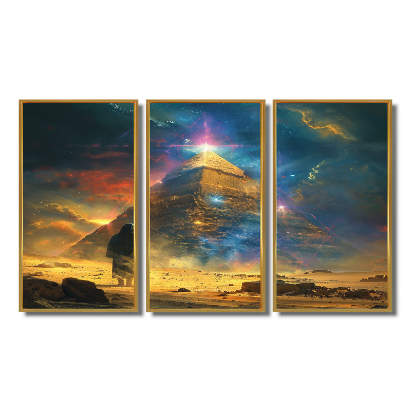 Marloe - ensemble de reproductions d'art mural paysage abstrait, Cadre flottant doré, H 40 po x l 60 po x P 1 po