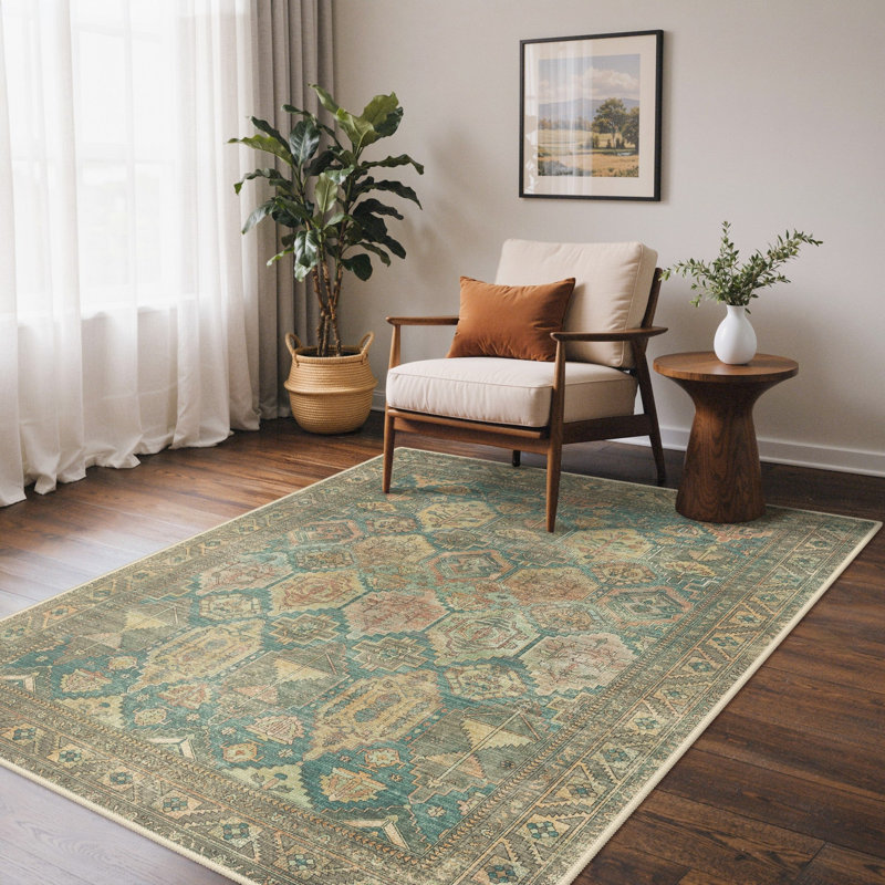 Machine Printed Area Rug, Sage Green, Rectangle 120 x 170 cm