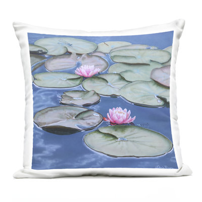 Stupell Industries Blue Pond Lily Reflection Design by Valerie Rogers Outdoor Printed Pillow