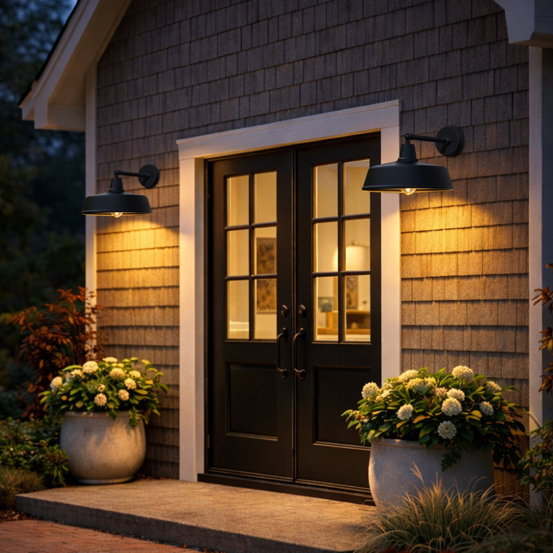 Straight Arm Outdoor Wall Light Set, 9.8" H x 15" W x 20" D