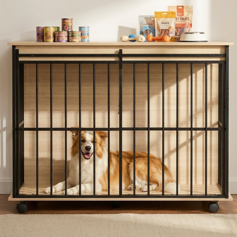 Mobilier pour grande cage avec plateau pour chiens de taille moyenne, Grand (H 32,68 po x l 43,3 po x P 23,23 po)