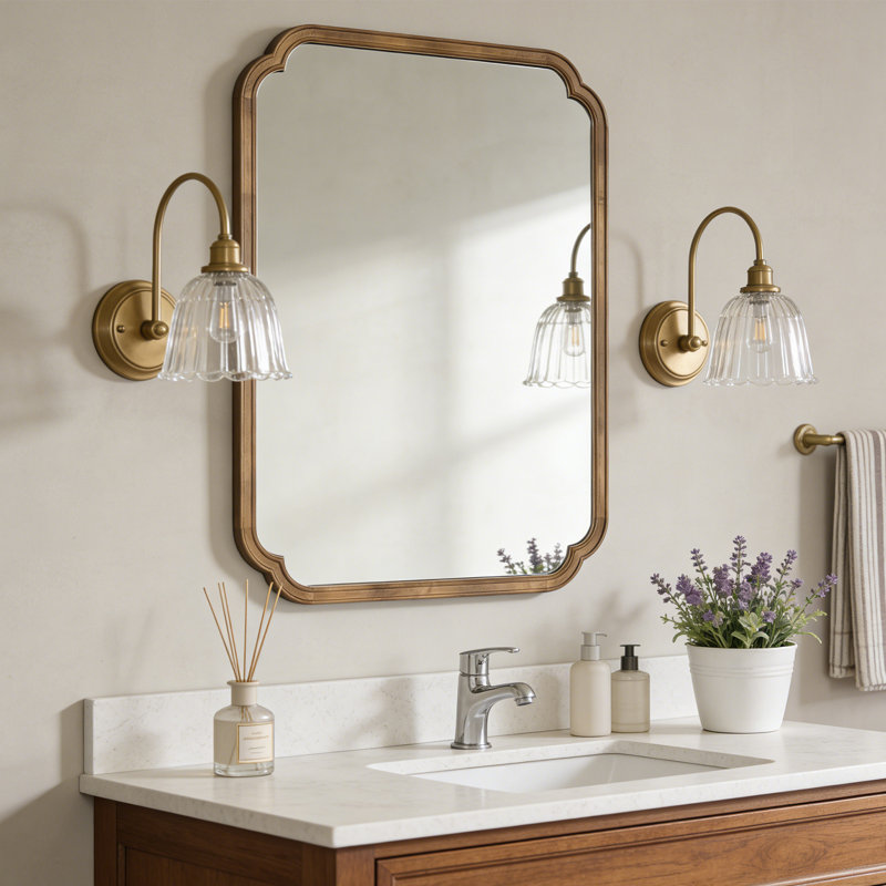 Miroir mural Ali, 1, Bois d'hévéa miel foncé, 40 po x 28 po