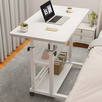 Adjustable Mobile Bedside Table - Lightweight Laptop Desk For Home Office, Dorm Room, And Study With Sturdy Frame And Smooth Rolling Casters by Latitude Run